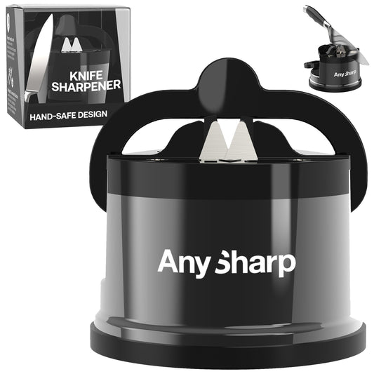 AnySharp emballage avant montrant produit compact et gain d'espace