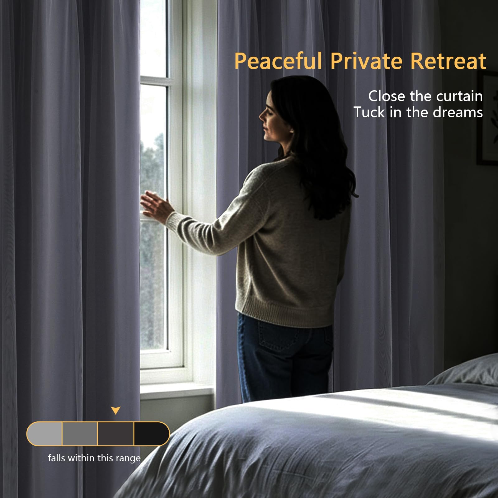 Anytime rideaux installés dans une chambre montrant ambiance apaisante