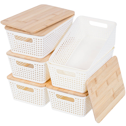 Anywish vue avant du lot de six bacs blancs pour organisation et gain d'espace