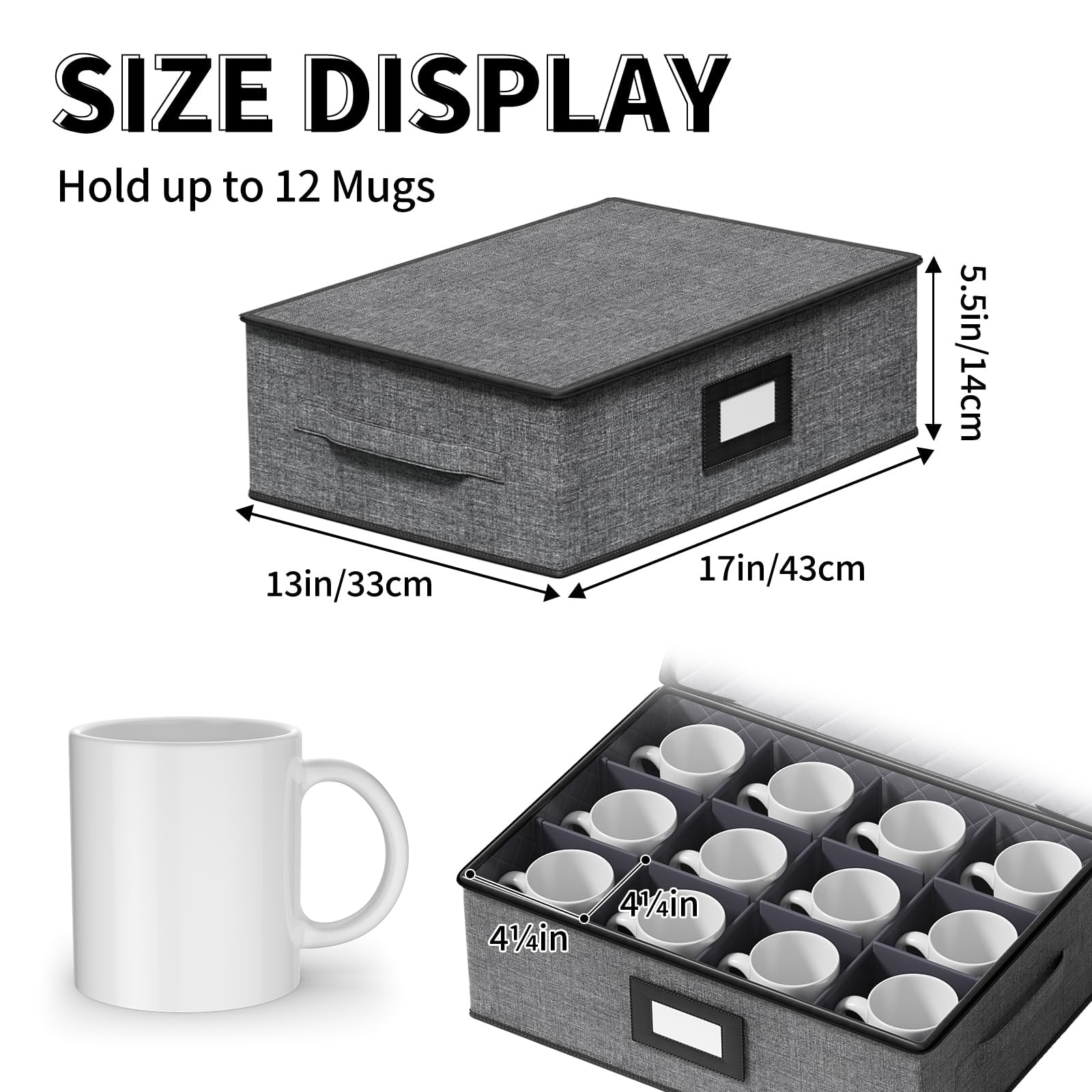 Aokeyee boîte ouverte avec 12 mugs organisés montrant capacité
