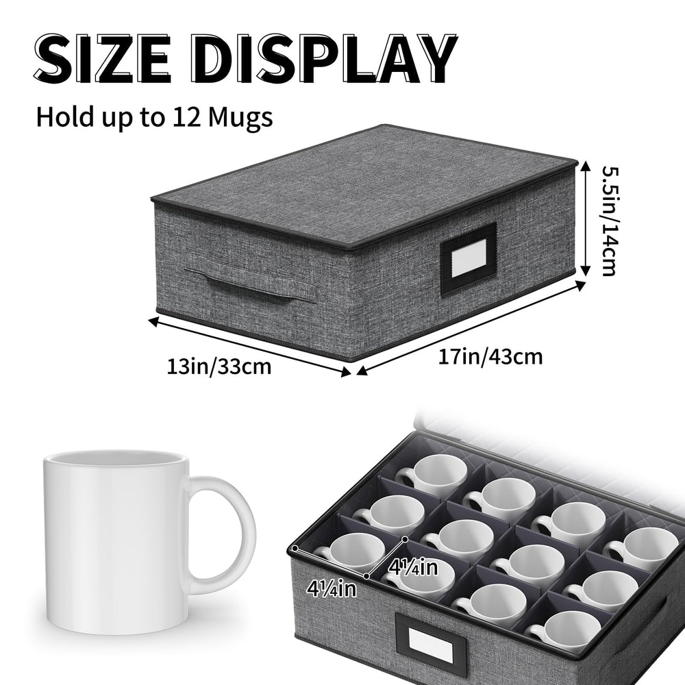 Aokeyee boîte ouverte avec 12 mugs organisés montrant capacité