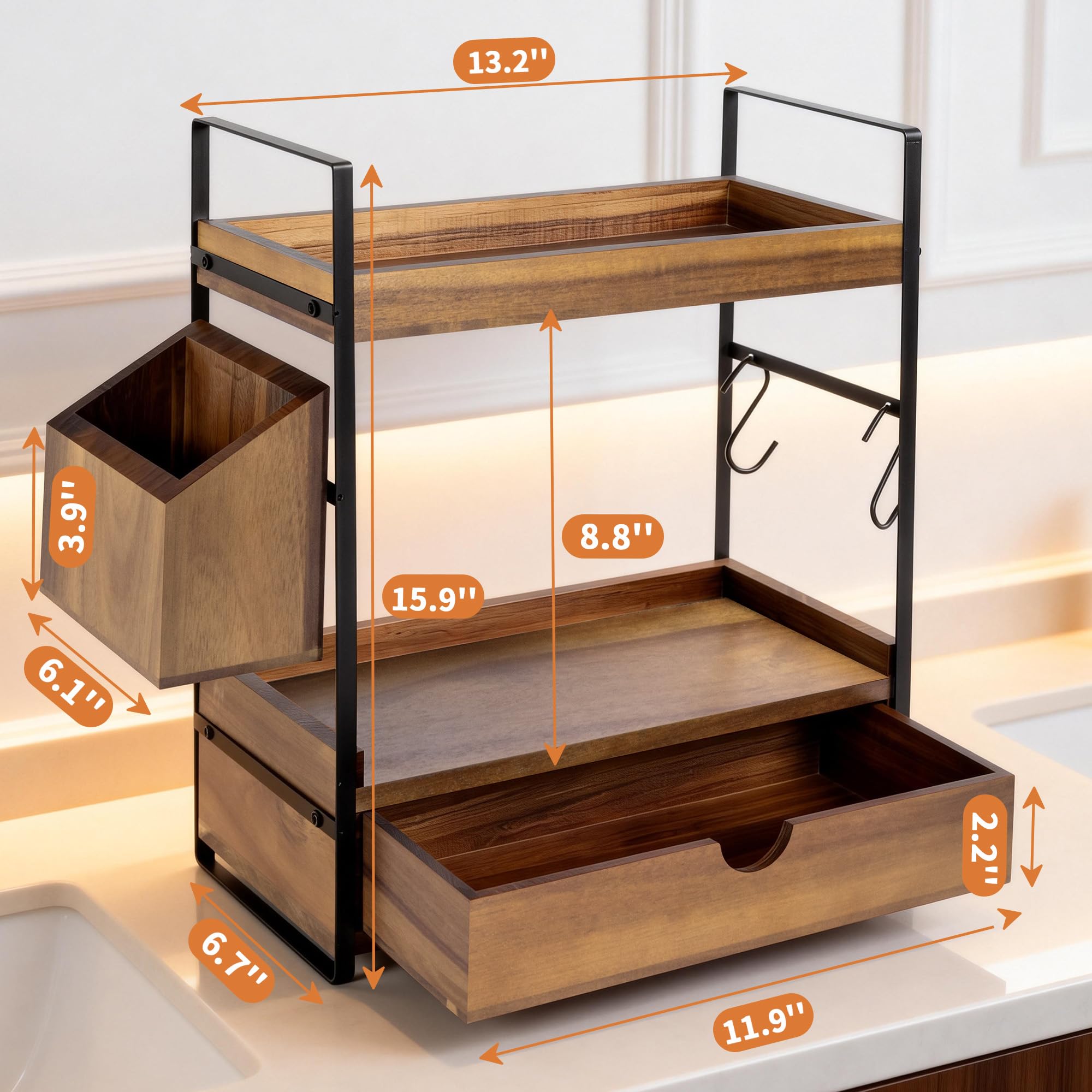 Aollewoiti gros plan sur le grain du bois d'acacia et finition durable
