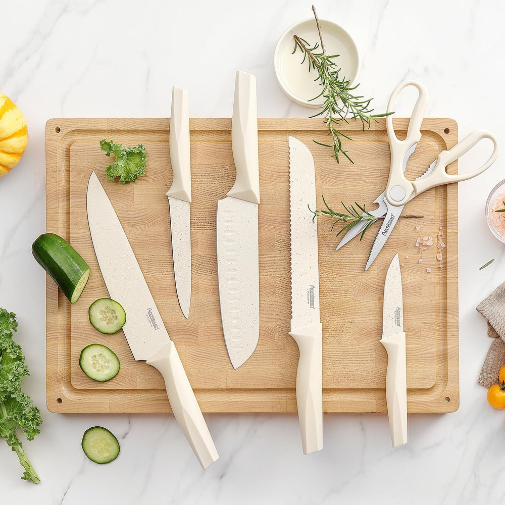 Aomiesen ciseaux et couteaux en action découpant légumes facilement