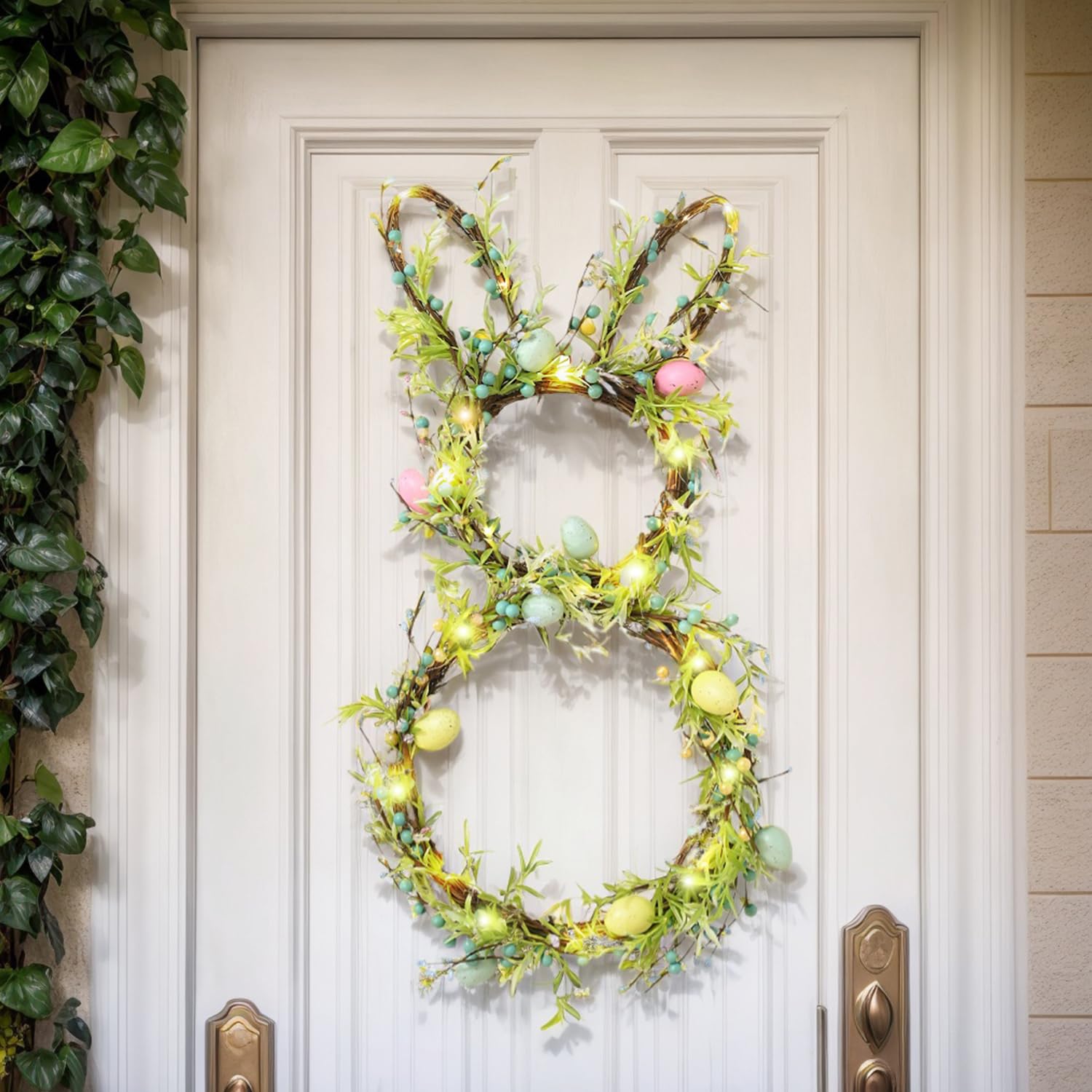 AOMOONOA couronne lapin sur porte, accueil printanier chaleureux