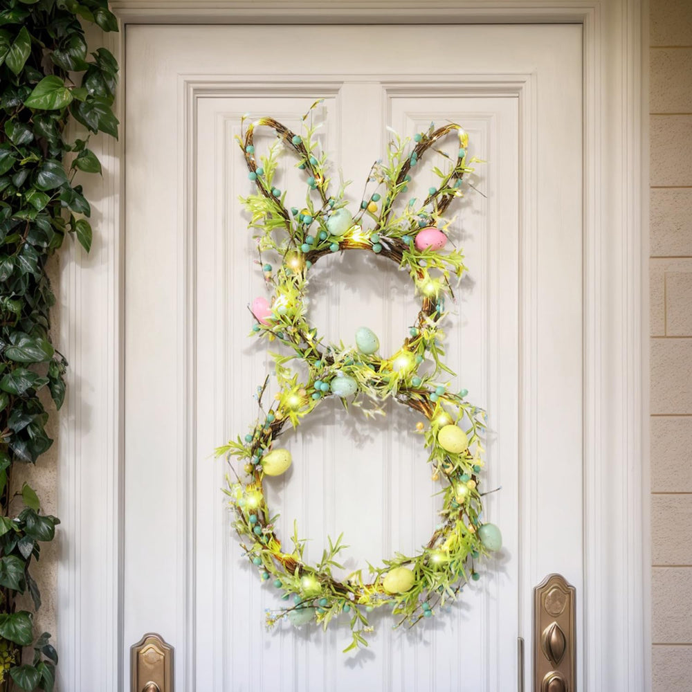 AOMOONOA couronne lapin sur porte, accueil printanier chaleureux