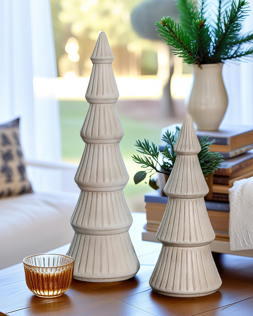 AOMOONOA décor village d'hiver avec sapins pour créer une scène festive harmonieuse