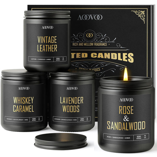 AOOVOO bougie packaging face montrant design noir élégant et cadeau raffiné