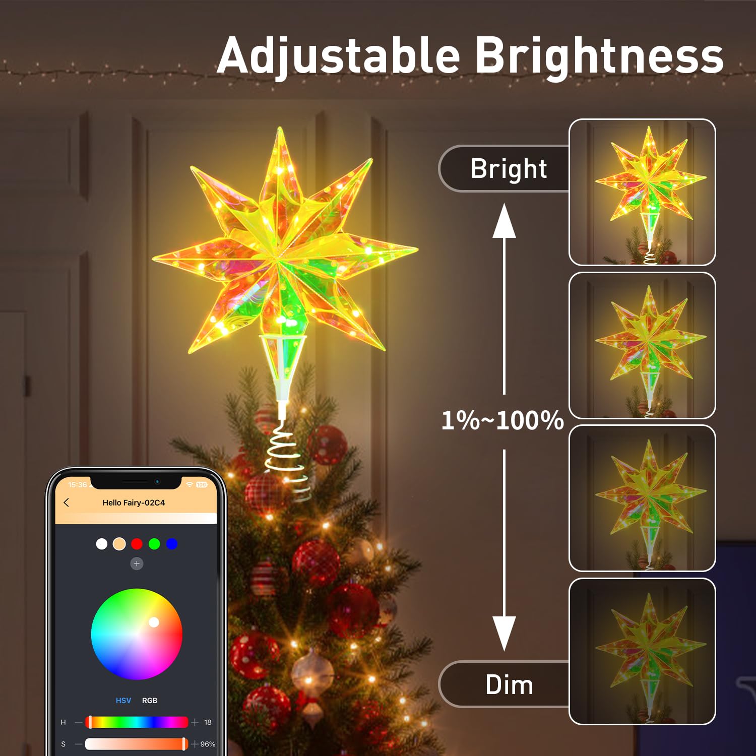 Aoycocr étoile posée sur sapin pour effet décoratif complet