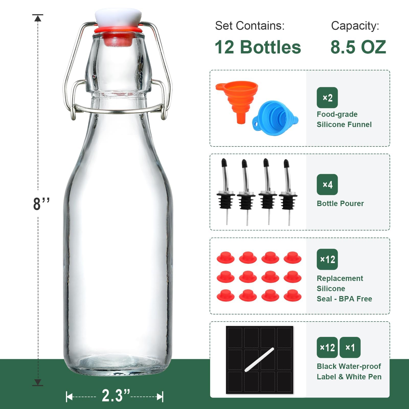 AOZITA fermeture inox et joint silicone, étanchéité sûre pour fermentation