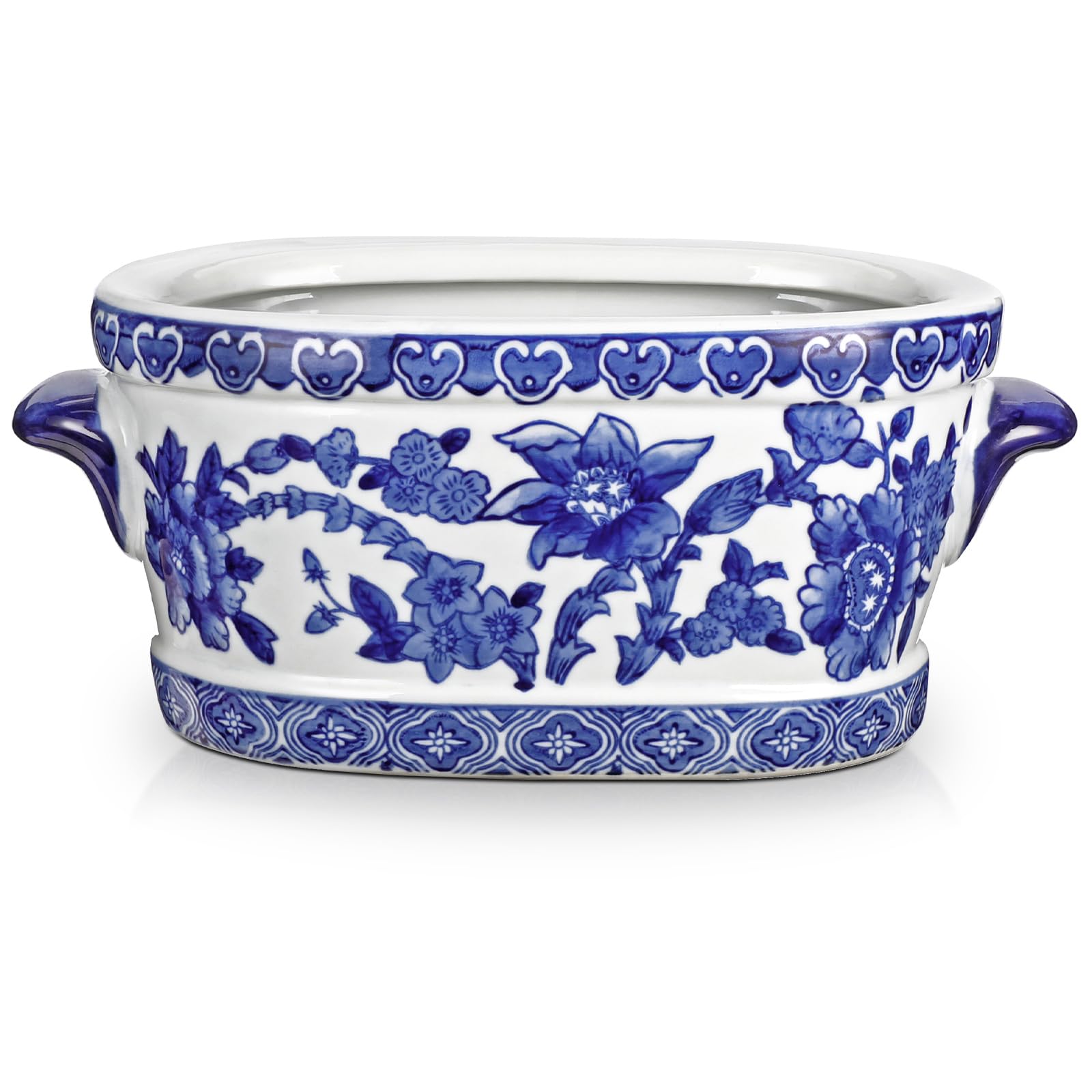 Arborus cachepot face ovale bleu et blanc montrant élégance décorative