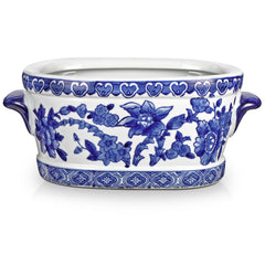 Arborus cachepot face ovale bleu et blanc montrant élégance décorative