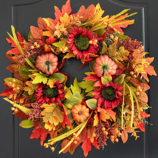 ArcadiaArt couronne avant-porte chaleureuse donnant une entrée accueillante