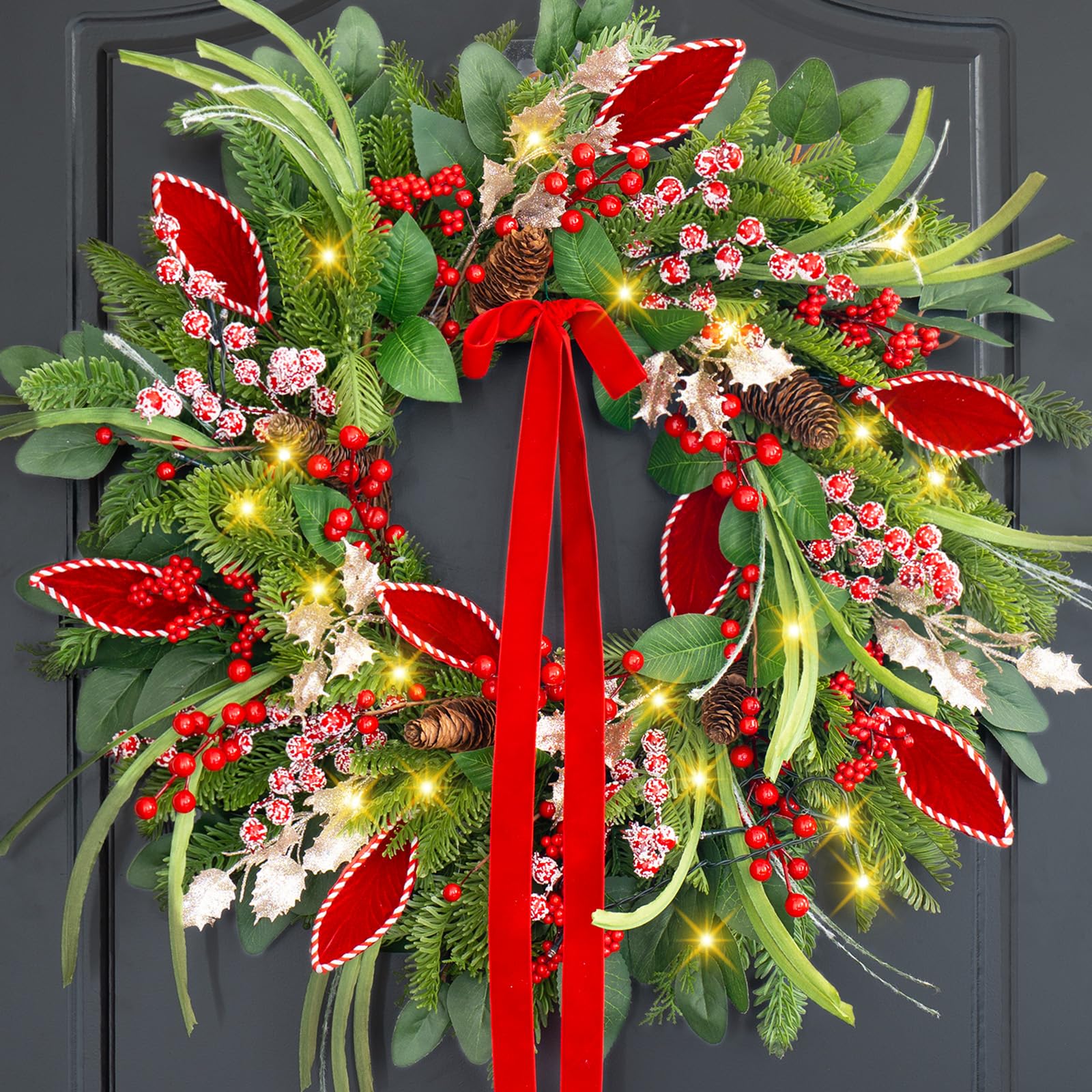 ArcadiaArt couronne sur porte d'entrée apporte ambiance festive