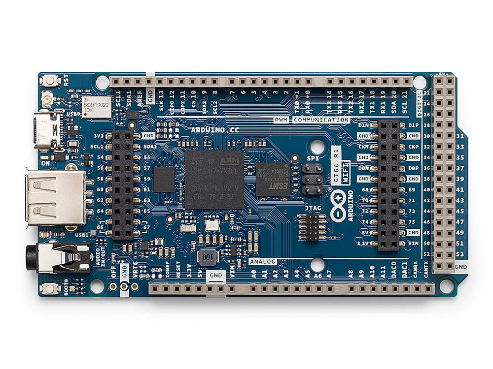 Arduino Giga R1 WiFi gros plan sur connecteurs offrant flexibilité d'extension