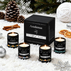 Aredenua bougies vues de face exposant les quatre parfums pour atmosphère de fête