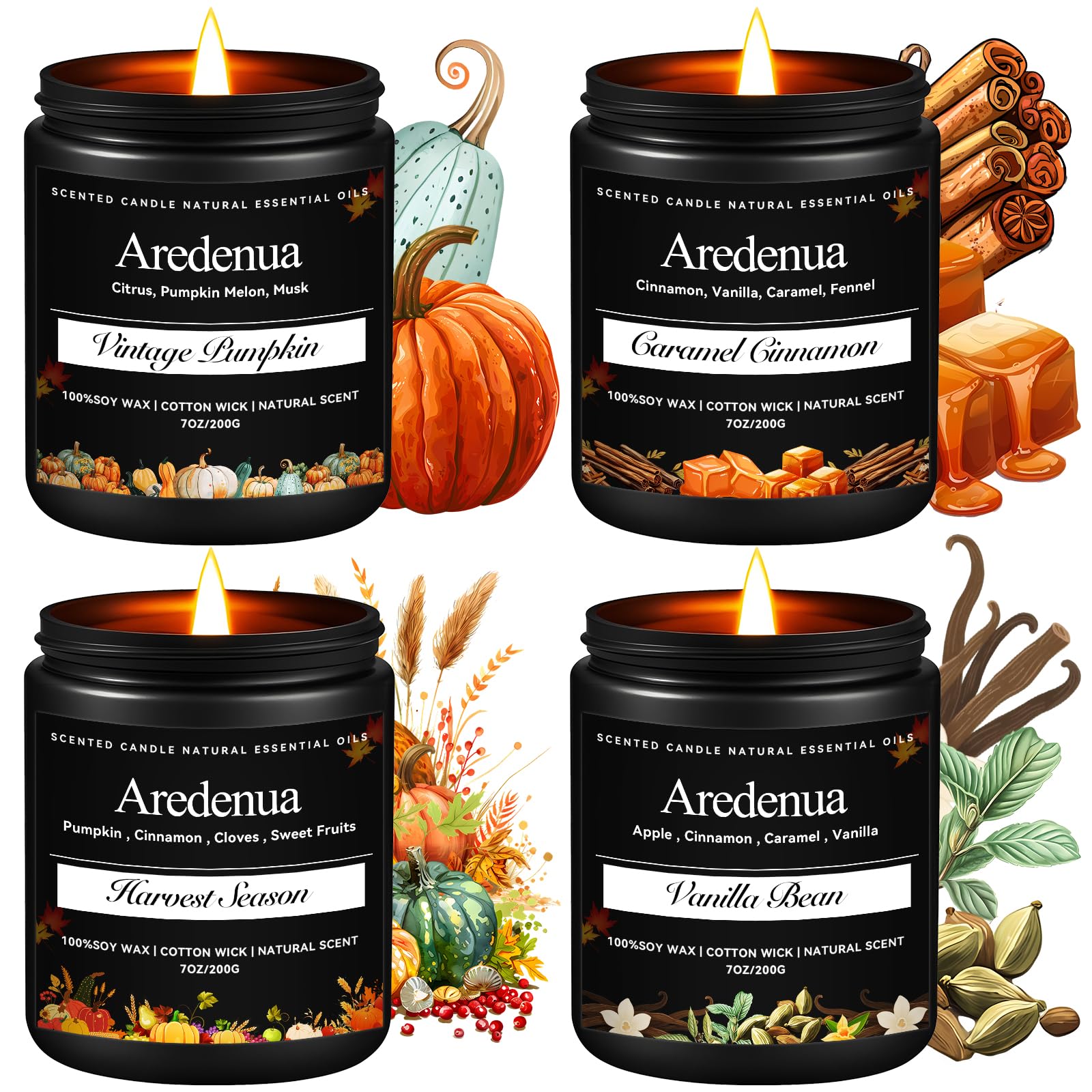 Aredenua coffret 4 bougies automne, présentation élégante pour offrir