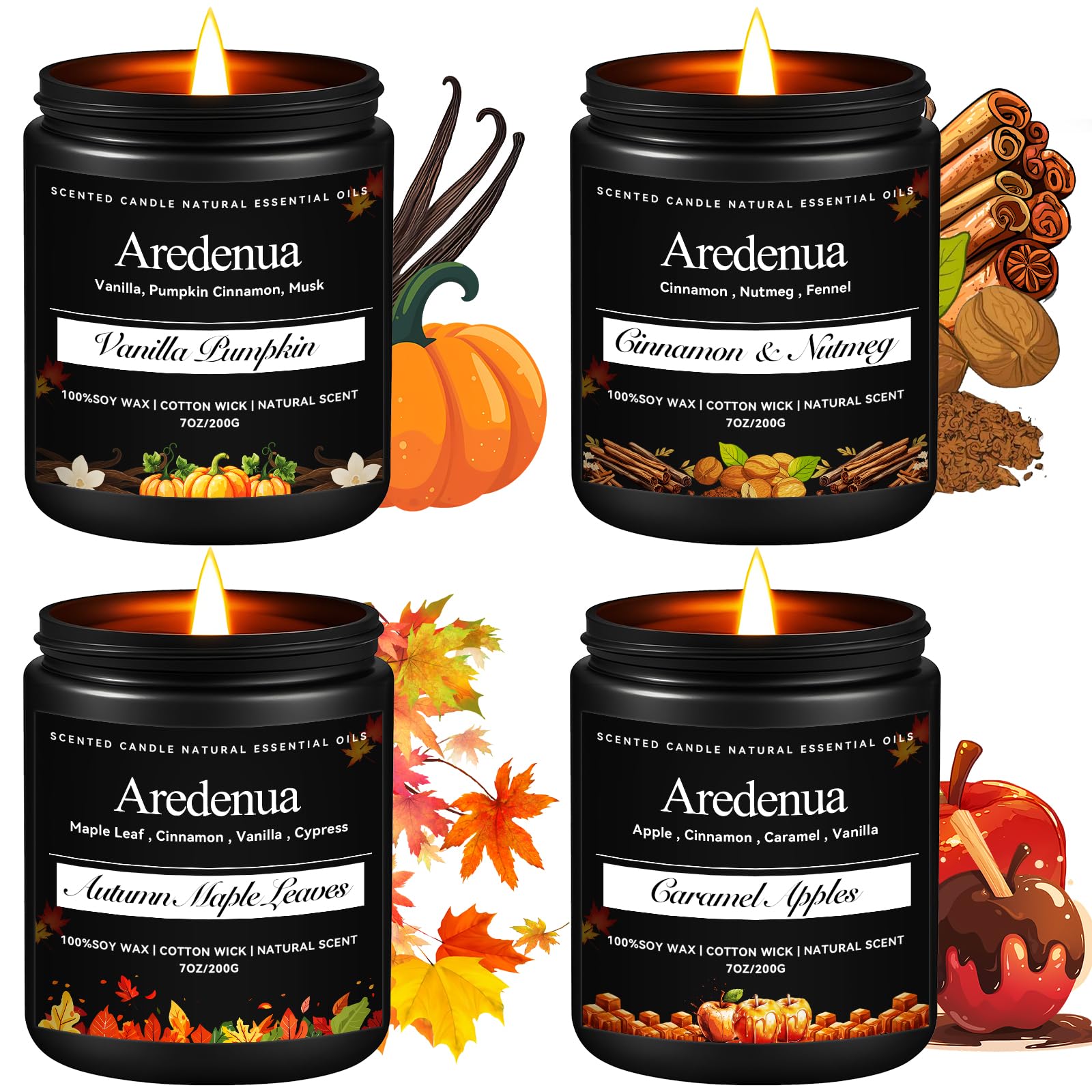 Aredenua packaging avant montrant le coffret et ses quatre bougies, déco chaleureuse