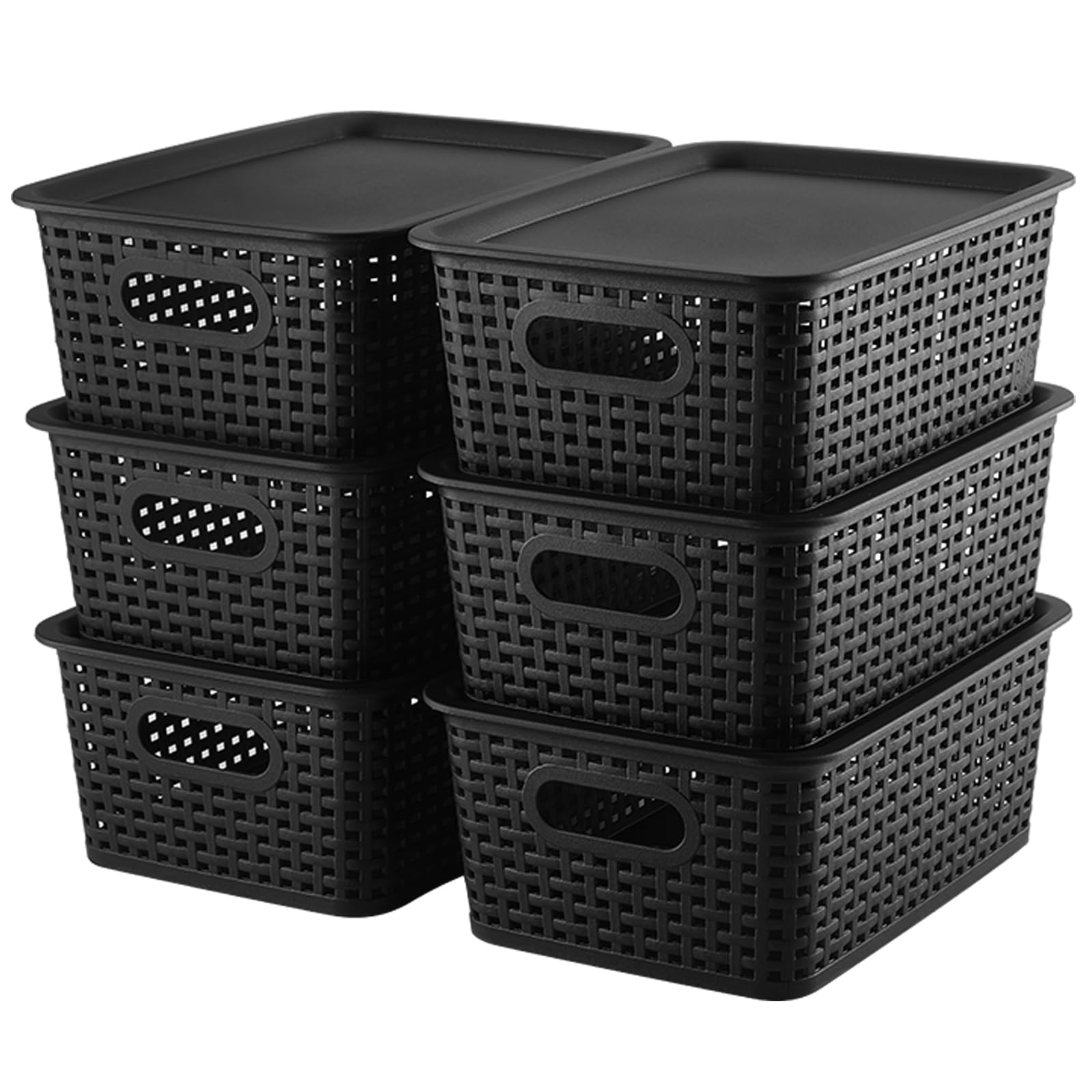 AREYZIN vue avant des six paniers noirs pour organisation pratique