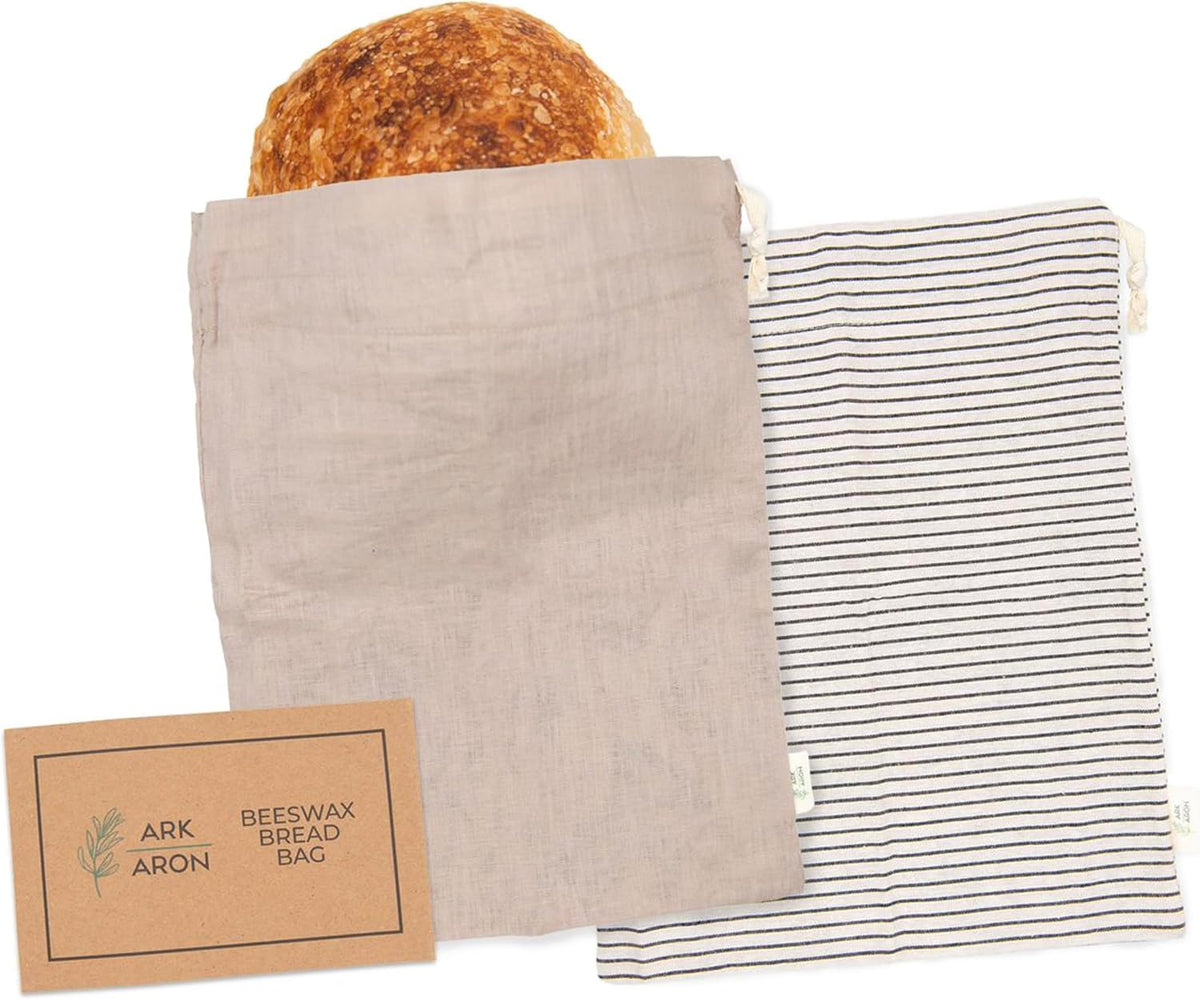 Ark & Aron sac à pain face avant montrant fermeture coulissante et motif, protège la croûte