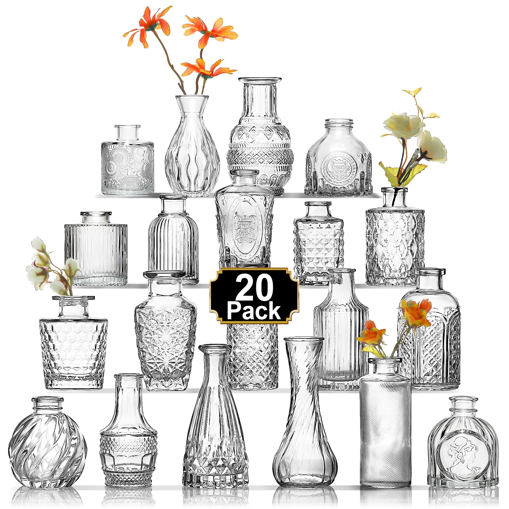 Arme ensemble de 20 mini-vases montrant assortiment, idéale pour centres de table