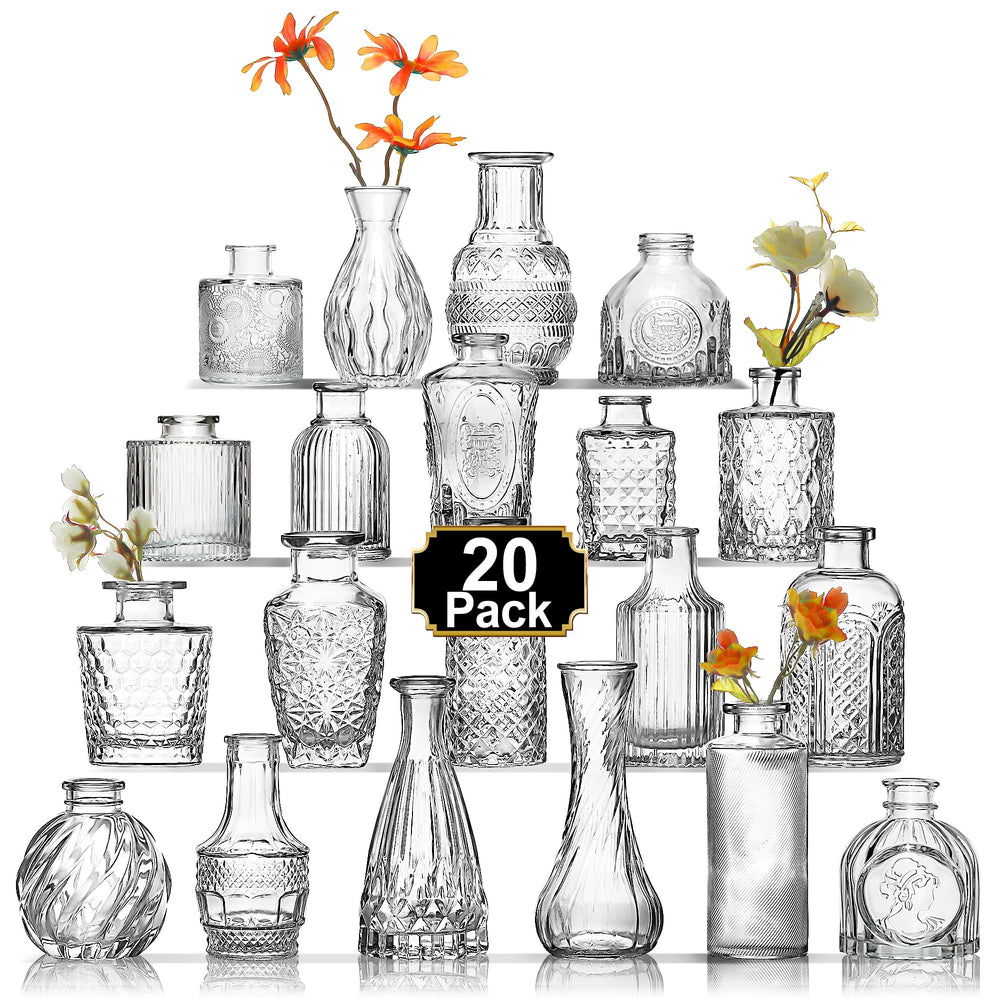 Arme ensemble de 20 mini-vases montrant assortiment, idéale pour centres de table