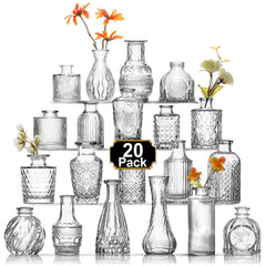 Arme ensemble de 20 mini-vases montrant assortiment, idéale pour centres de table