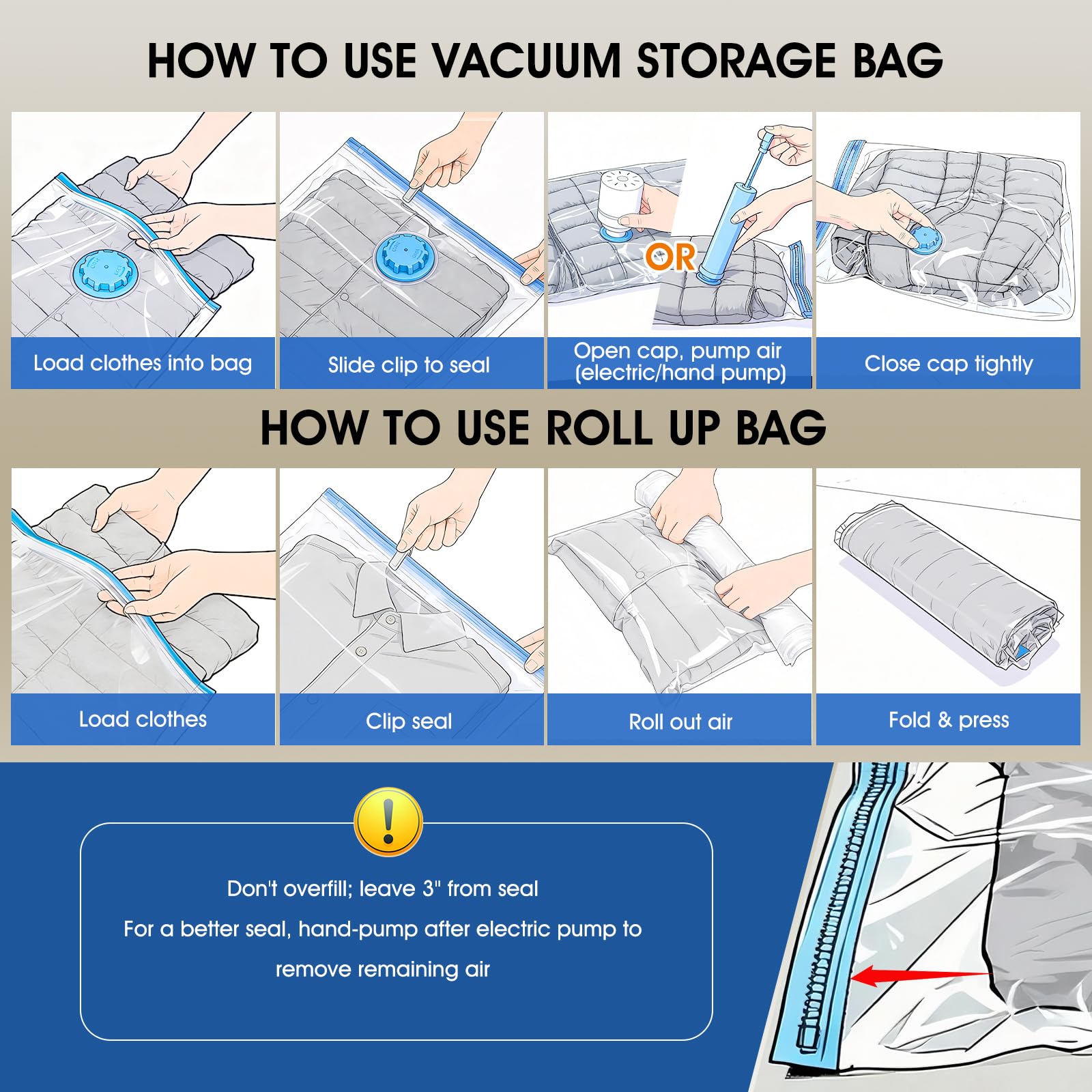 AROIC comparaison d'échelle montrant sac compressé versus non compressé