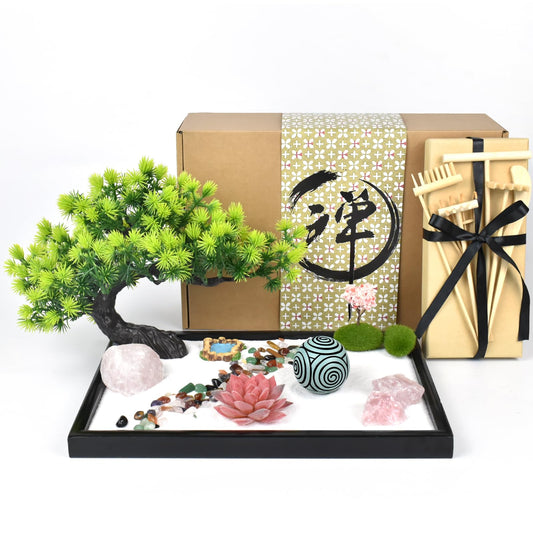 Artcome vue de face du jardin zen sur base en bois pour décoration apaisante