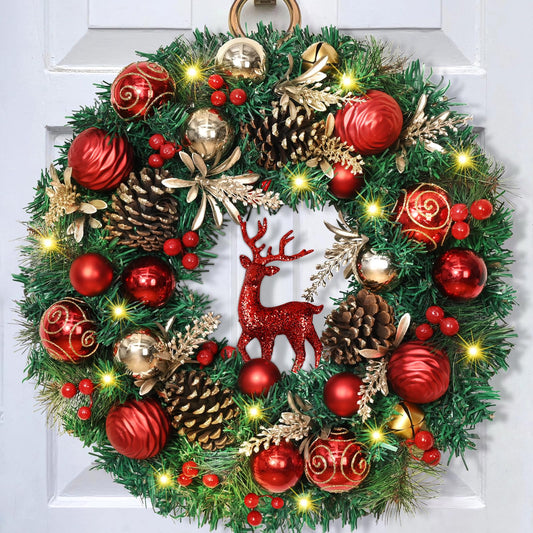 Artflower couronne de Noël vue de face sur porte, apporte accueil festif