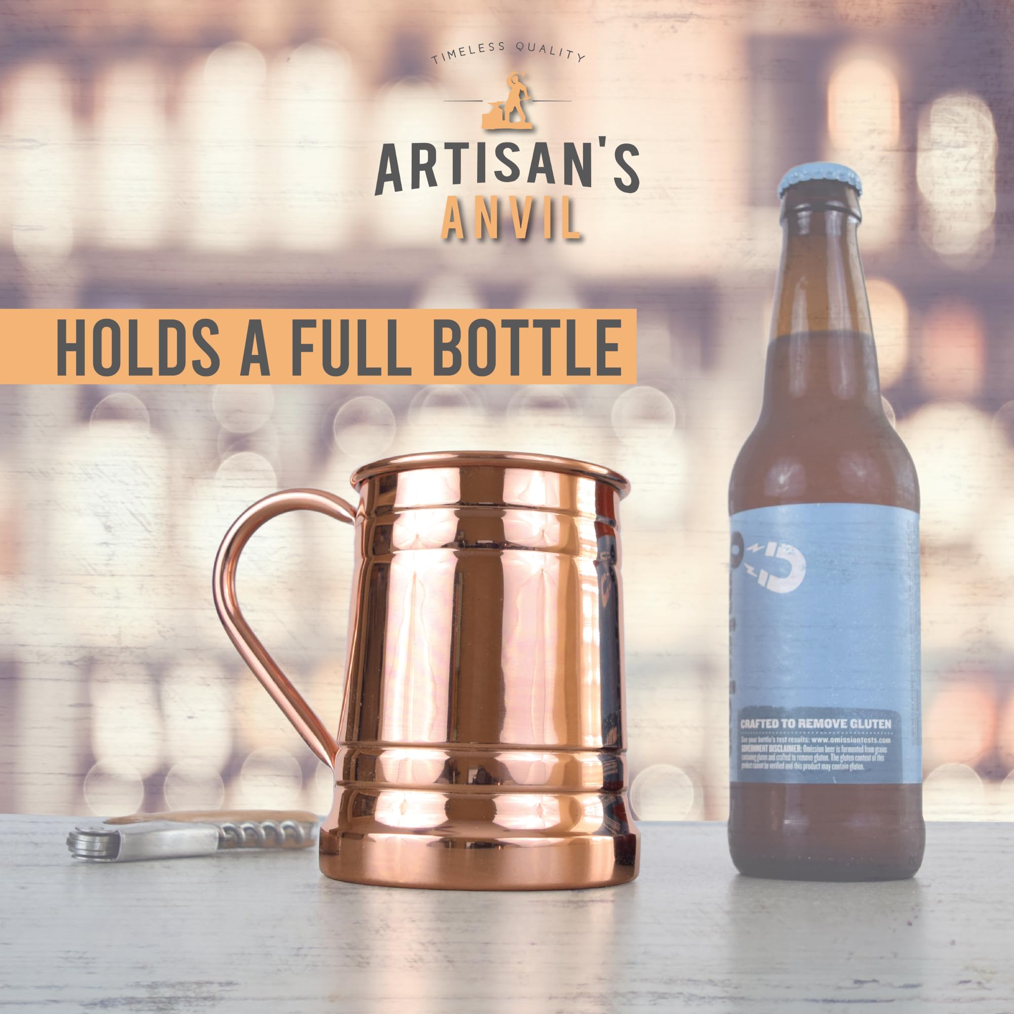 Artisan's Anvil comparaison taille à côté d'une bouteille pour échelle pratique