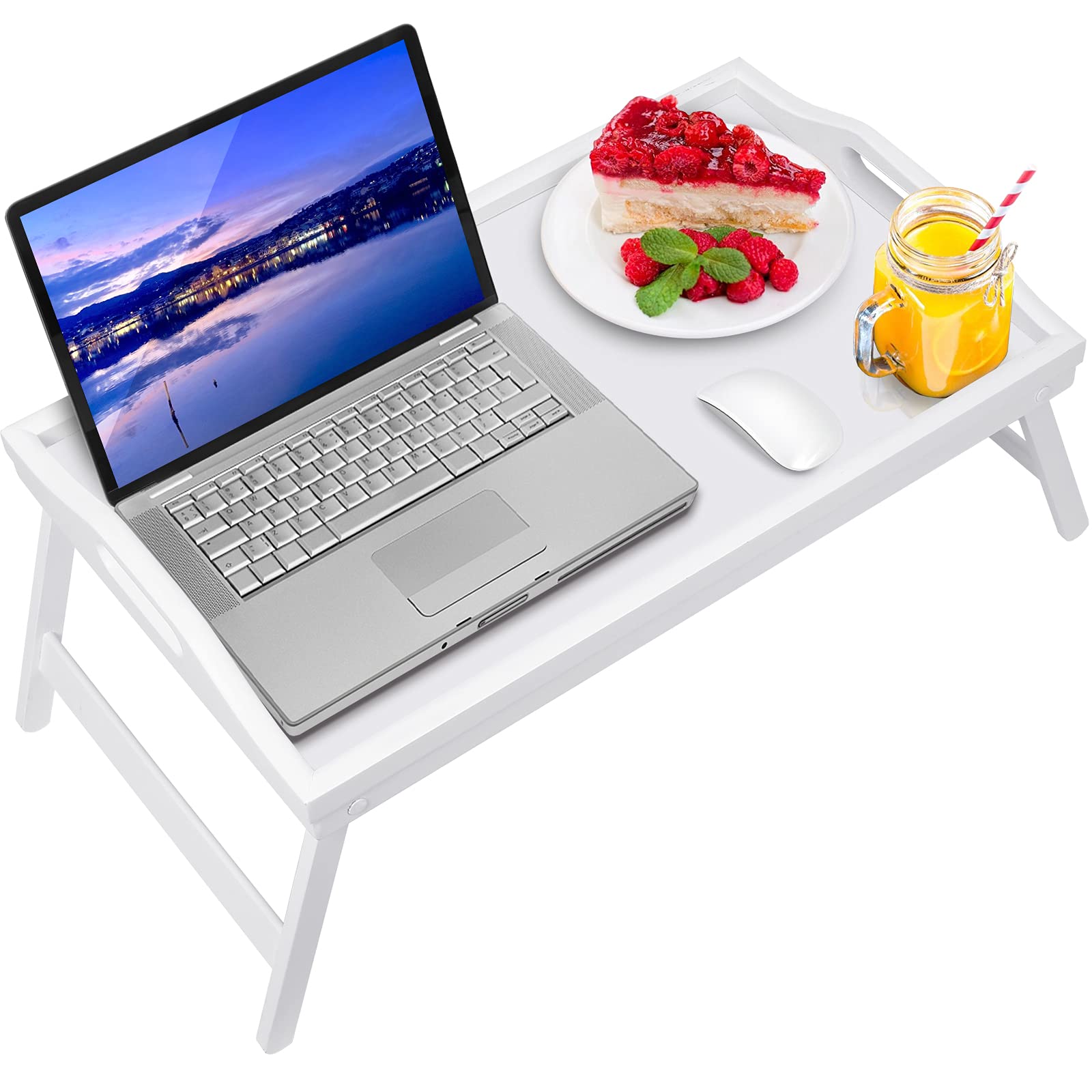 Artmeer plateau lit bambou face avant blanc montrant finition élégante et surface pratique