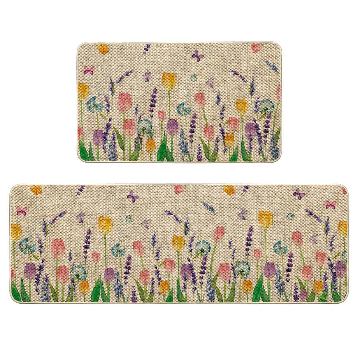 Artoid Mode vue frontale du lot de 2 tapis lavande tulipe, embellit la cuisine