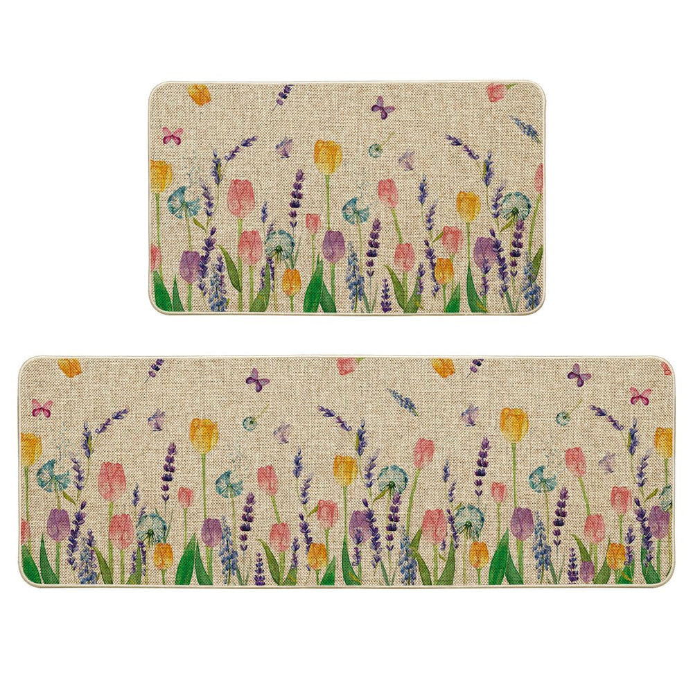 Artoid Mode vue frontale du lot de 2 tapis lavande tulipe, embellit la cuisine