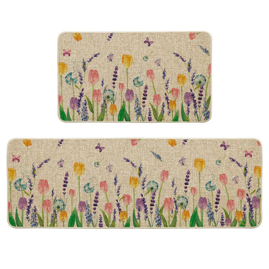 Artoid Mode vue frontale du lot de 2 tapis lavande tulipe, embellit la cuisine