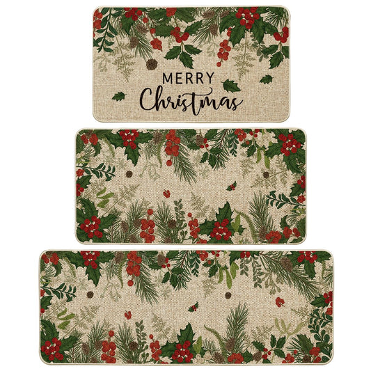 Artoid Mode tapis face avant avec motif Leaves Holly Merry Christmas, décoration festive