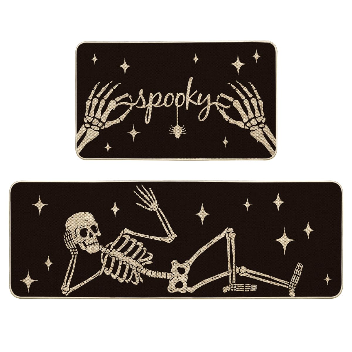 Artoid Mode vue frontale du lot de deux tapis noir motif squelette pour décoration Halloween et protection sol