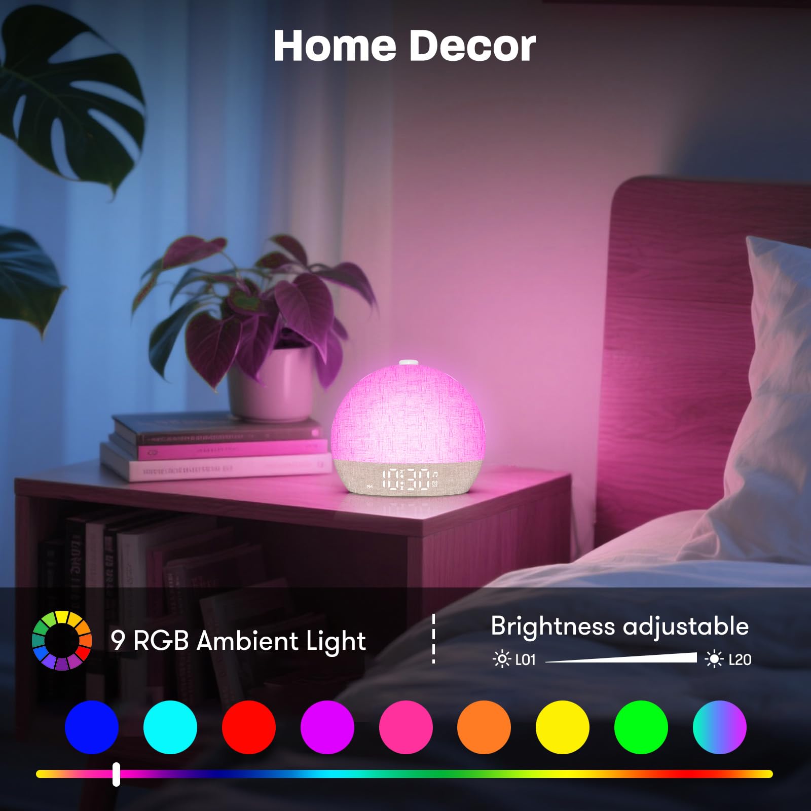 ARUQO posé sur table de nuit, comparaison taille et encombrement pratique