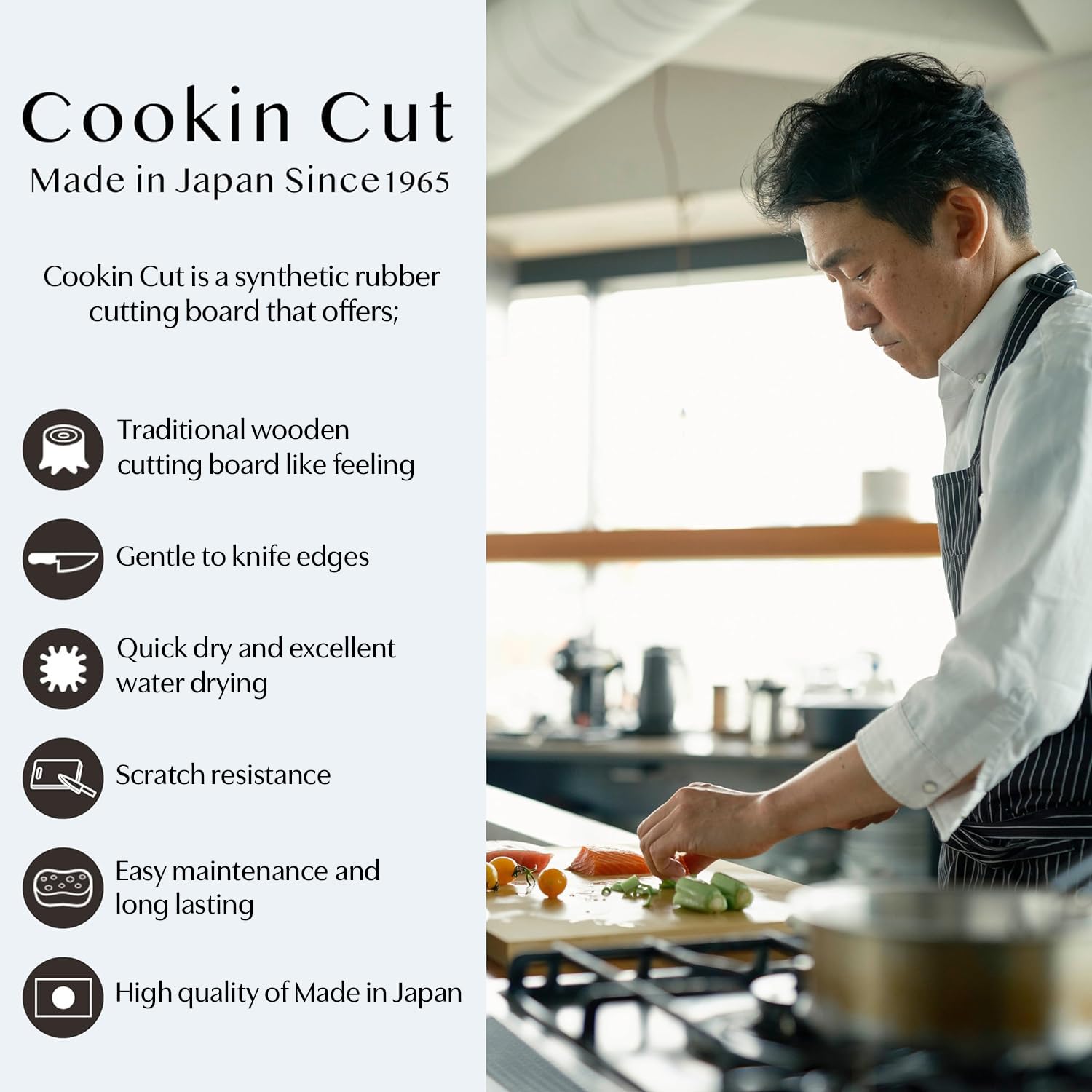 Asahi Cookin Cut tranché montrant épaisseur 1,3 cm pour stabilité