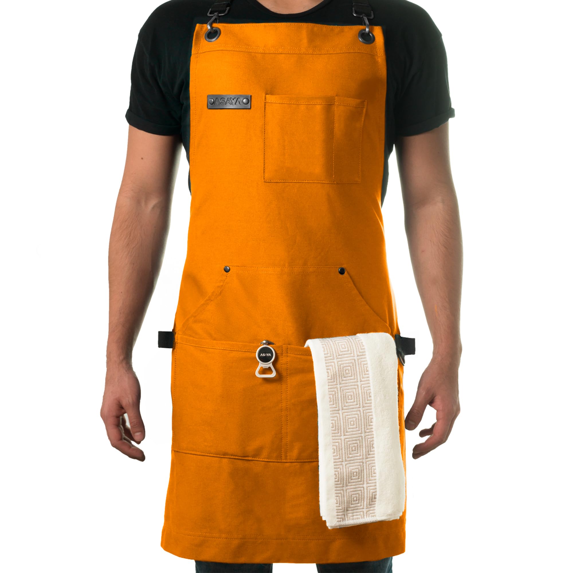 Asaya tablier face avant orange montrant coupe et poches, protection professionnelle