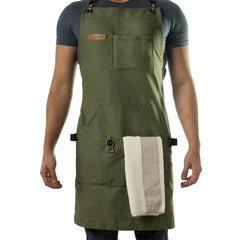 Asaya tablier face verte montrant coupe et style professionnel