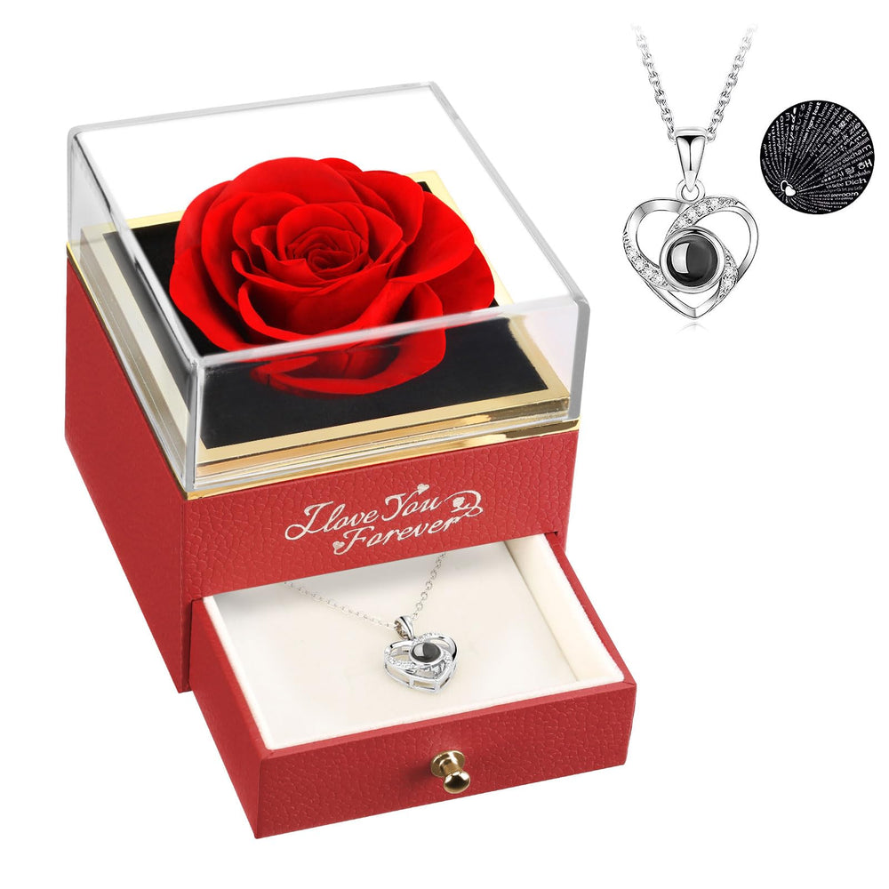 ASELFAD coffret avec rose rouge préservée et effet cadeau durable