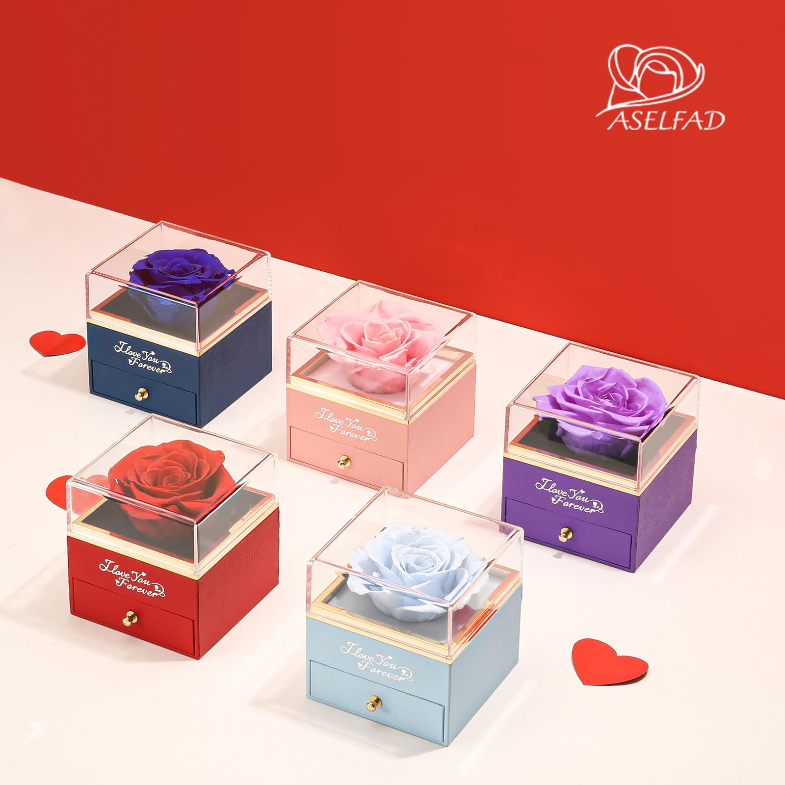 ASELFAD comparaison d'échelle montrant la taille réelle de la rose dans le coffret