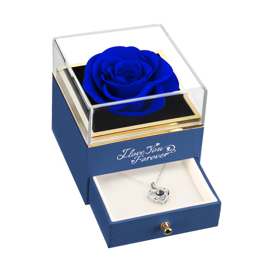 ASELFAD rose bleue en coffret élégant, cadeau durable et raffiné