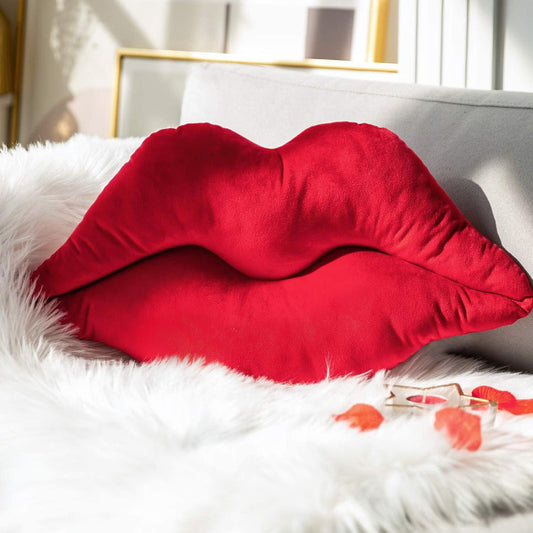 Ashler Home Deco coussin lèvres face rouge vibrant, apporte énergie décorative