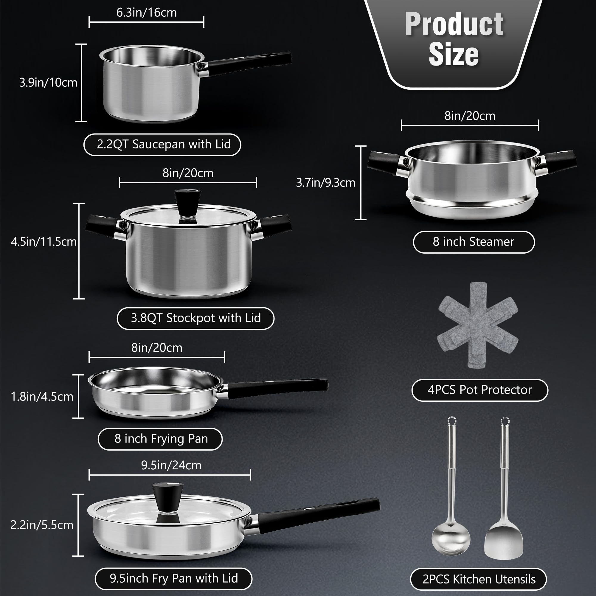 ASKSCICI poêle 24cm avec couvercle, cuisson uniforme et polyvalente