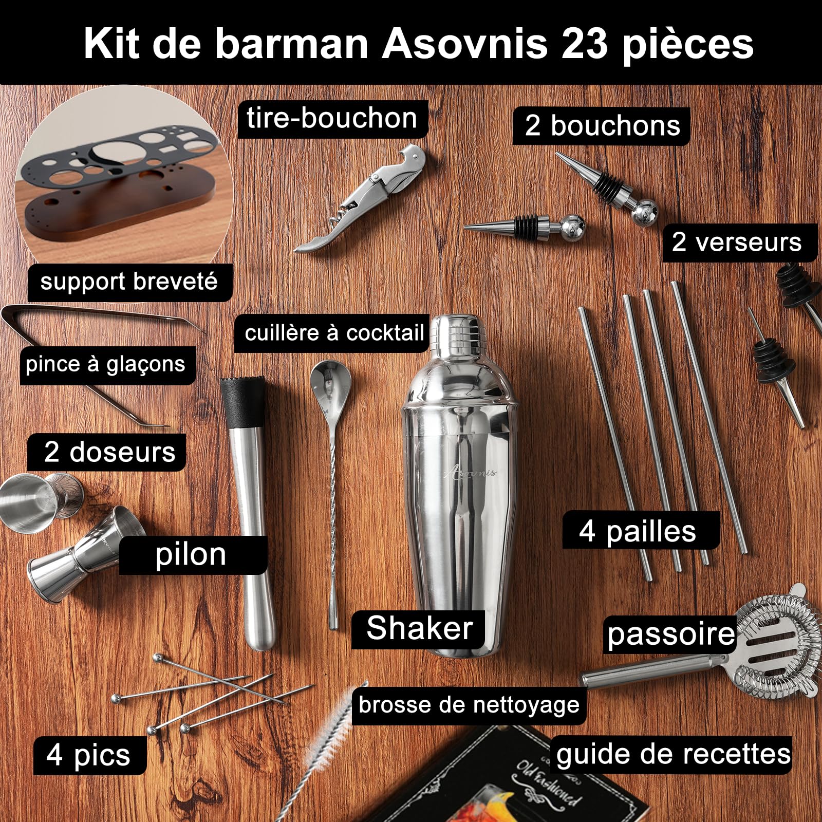 ASOVNIS gros plan acier 304 brossé montrant durabilité
