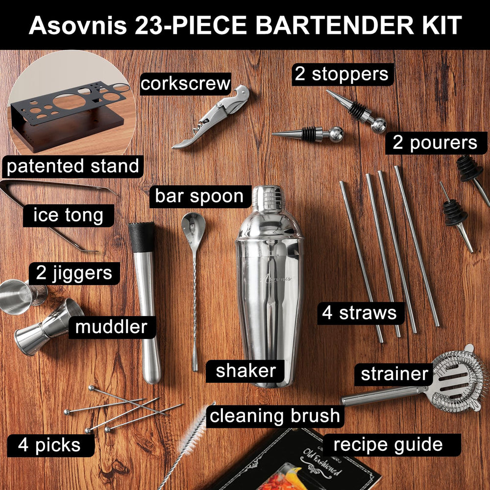 Asovnis shaker ouvert avec glaçons illustrant agitation facile et ergonomie