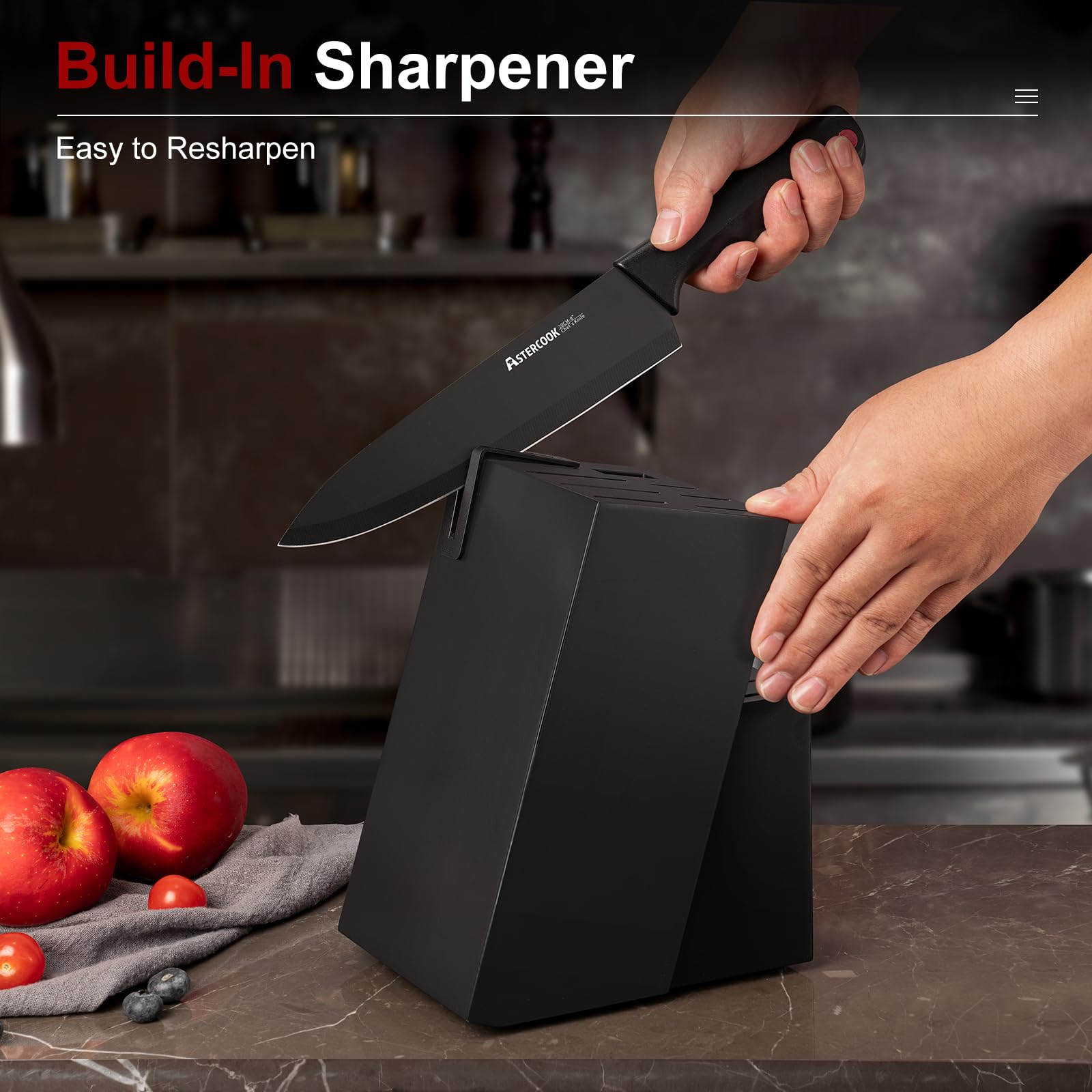 Astercook bloc avec aiguiseur intégré, affûtage rapide sans outils externes
