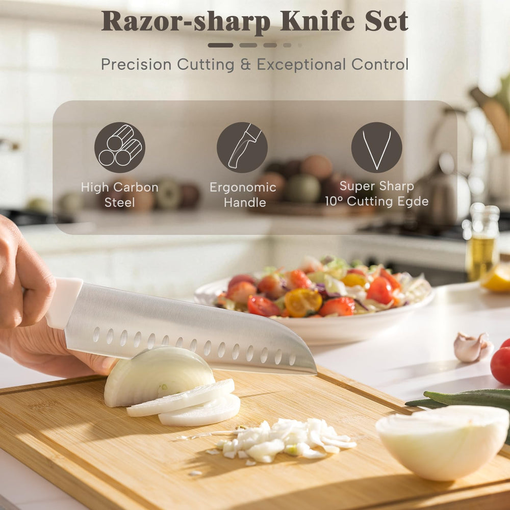 Astercook bloc en bois crème avec affûteur intégré pour entretien