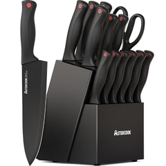 Astercook coffret face avant montrant tous les couteaux et bloc, rangement pratique